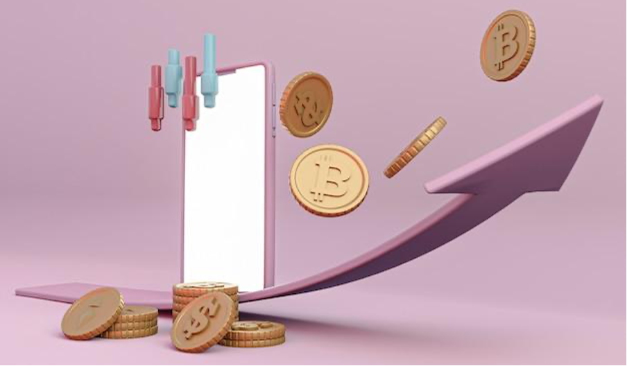 illustration displaying Bitcoin and an arrow going up