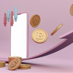illustration displaying Bitcoin and an arrow going up